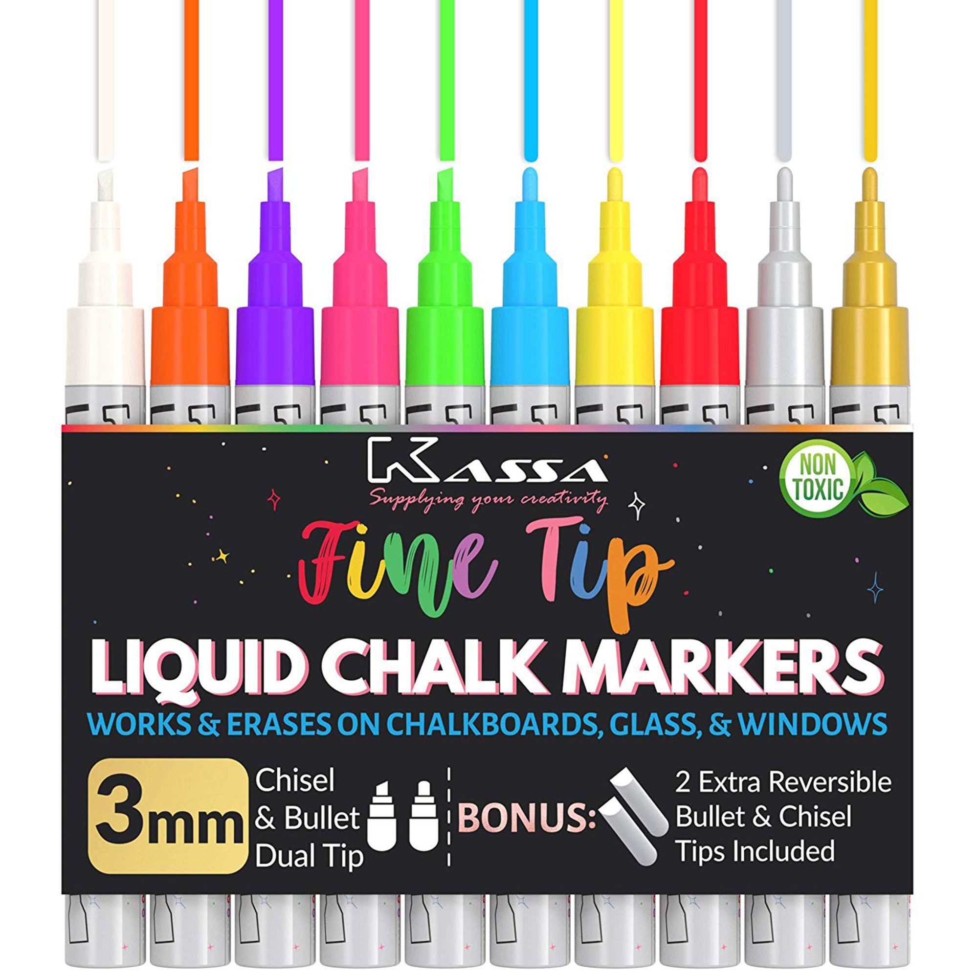 Neon Chalk Markers with 1mm Extra Fine Nib - Pack of 10 - Chalkola Art  Supply