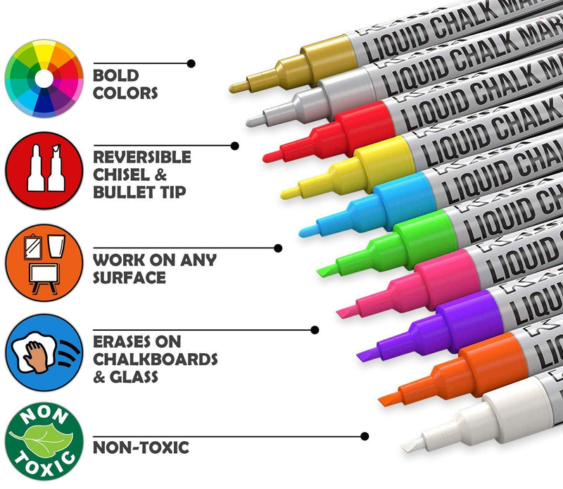 Fine Tip Neon Chalk Markers (10 Pack) - Kassa