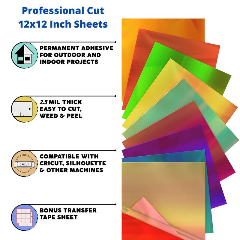 Holographic Vinyl - (12 X 12)12 Pack Holographic Permanent Vinyl Sheets  for All Cutting Machine for Crafts, Decal and Any DIY Projects