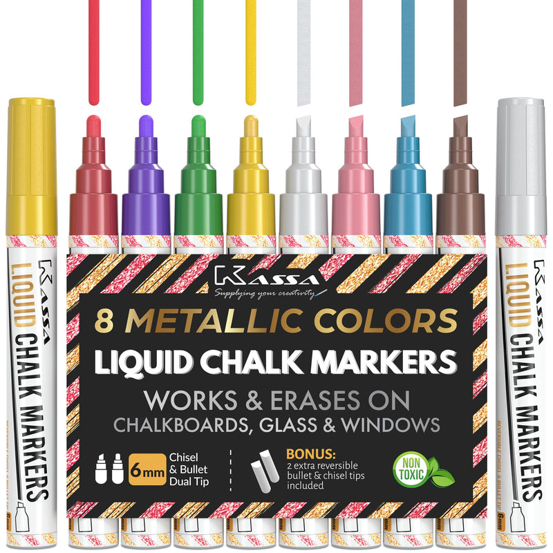 Kassa Metallic Chalk Markers - Erasable Chalkboard Pens