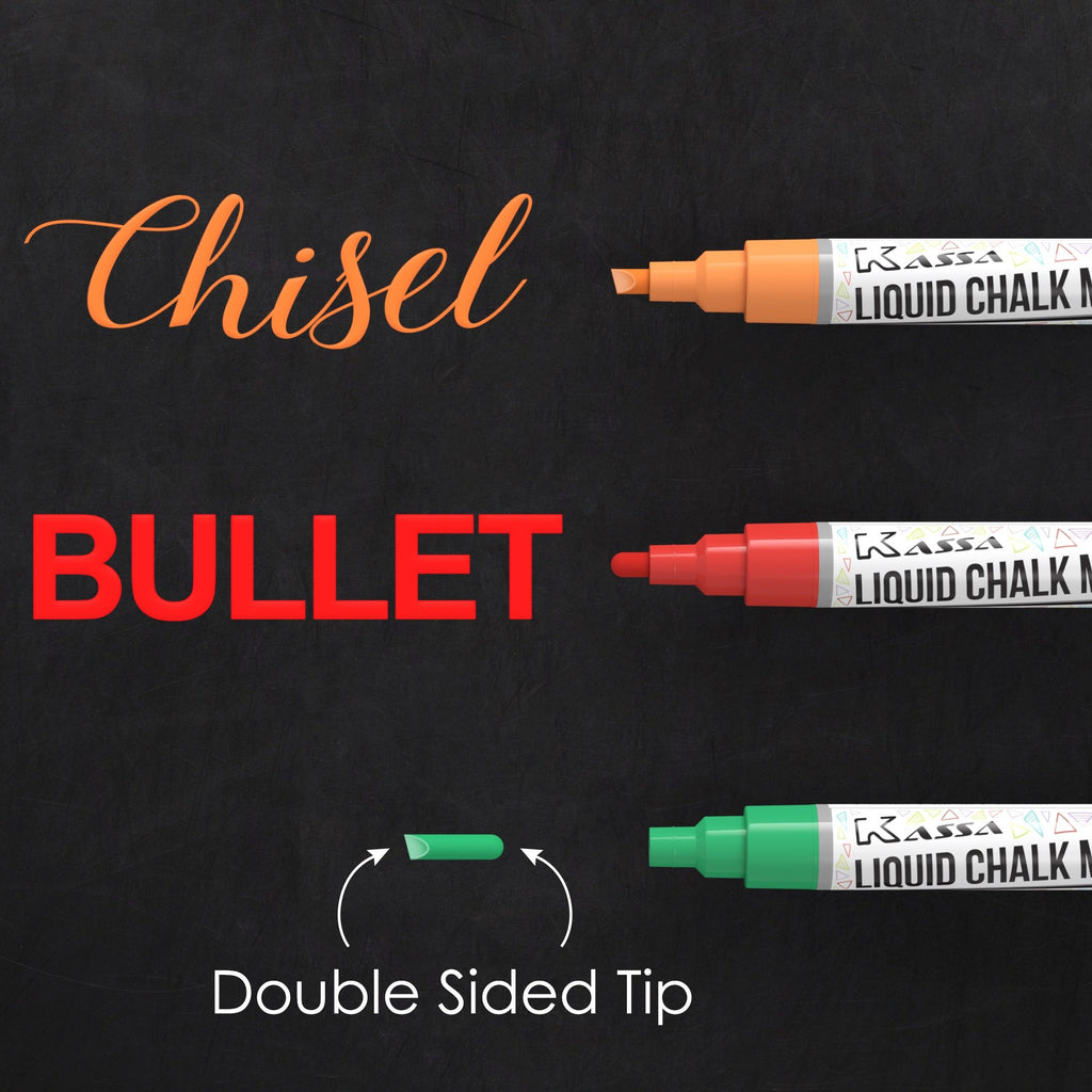 Kassa Pastel Chalk Markers - Pack of 12 - Erasable Chalkboard Pens