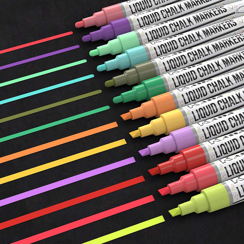Pastel Chalk Markers - Pack of 12 - 6mm Tip Chalk Markers Kassa 
